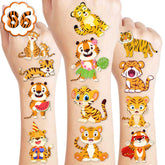 86PCS Tiger Temporary Tattoos Birthday Party Decorations Supplies Favors Decor Themed Jungle Animal Stickers Cute Gifts for Kids Girls Boys Classroom Prizes Rewards